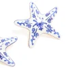 Gold White & Dark Blue Painted  Floral Starfish Stud Earrings