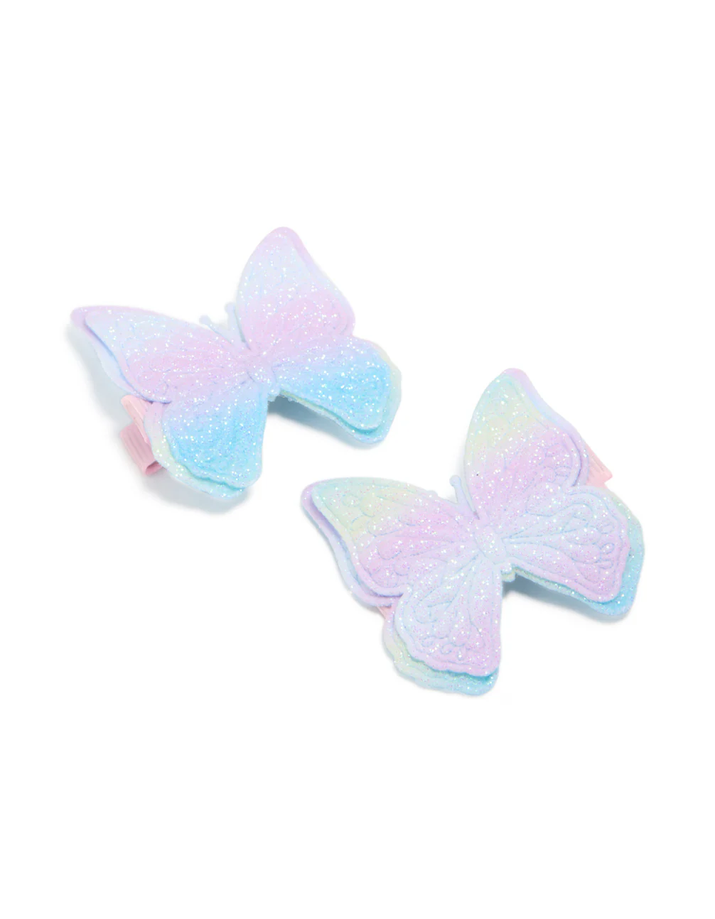 Kids Blue Green Purple Ombre Fabric Butterfly Clips 2-Pack