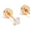 Kids Gold Plated Surgical Steel Cubic Zirconia Classic Flat Back Studs