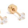 Kids Gold Plated Surgical Steel Cubic Zirconia Classic Flat Back Studs