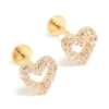 Kids Gold Plated Surgical Steel Cubic Zirconia Heart Flat Back Studs