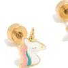 Kids Gold Plated Surgical Steel Unicorn Flat Back Earrings