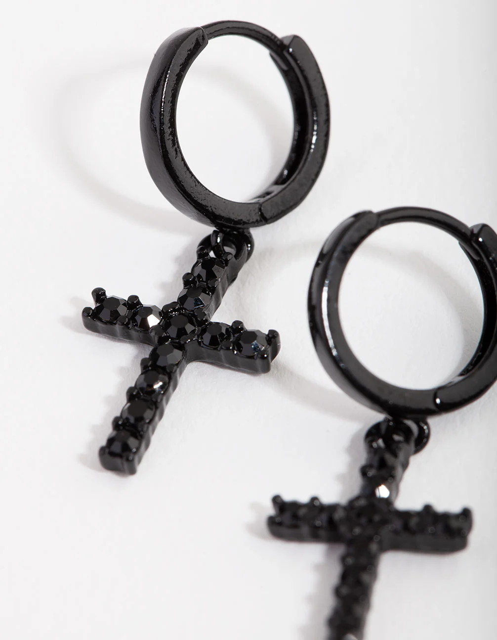 549-matte-diamante-cross-huggie-earrings-2.webp Matte Diamante Cross Huggie Earrings