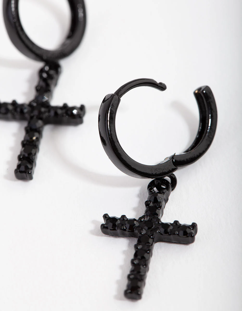 549-matte-diamante-cross-huggie-earrings-3.webp Matte Diamante Cross Huggie Earrings