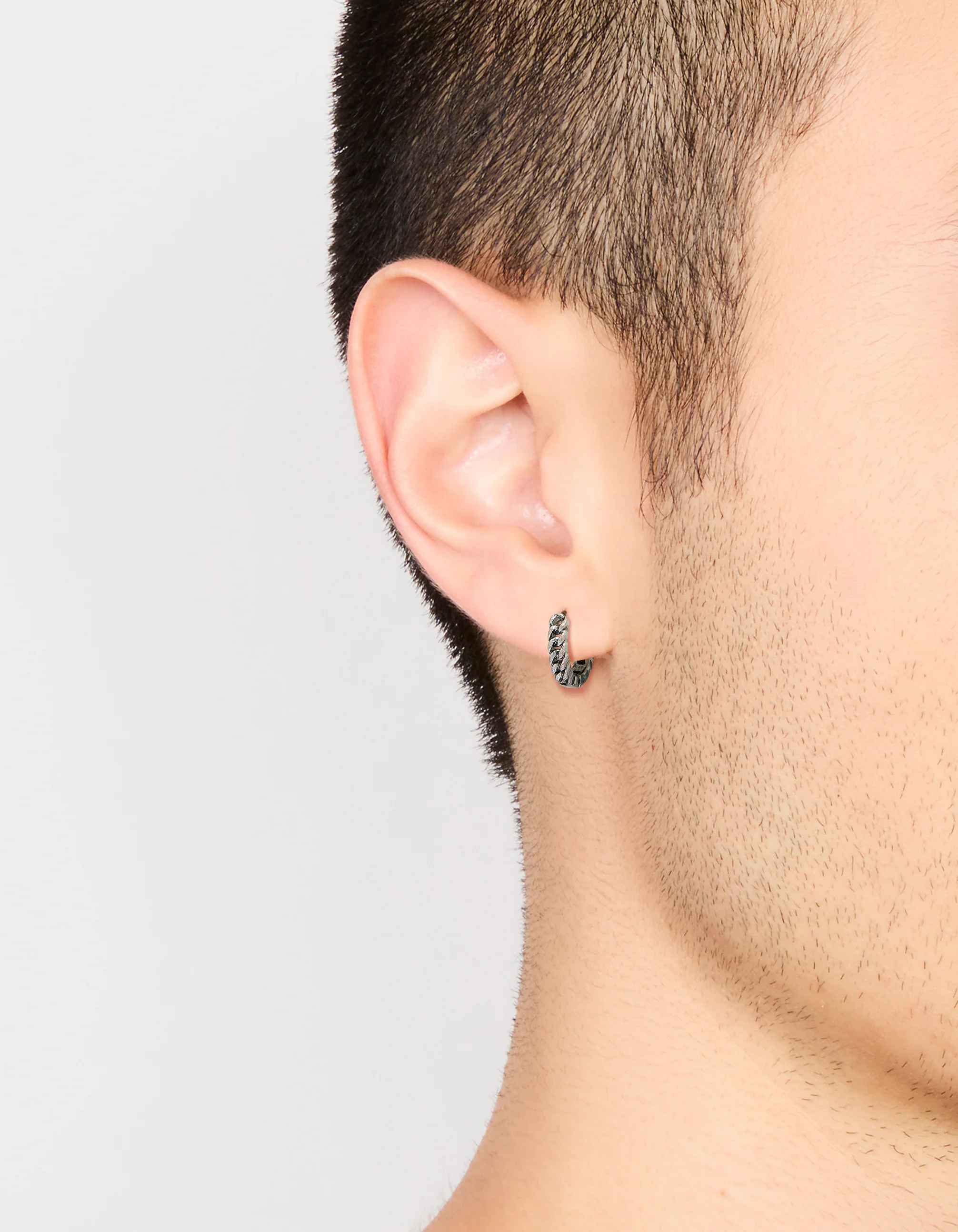 Mens Stainless Steel Chain Detail Huggie Earrings