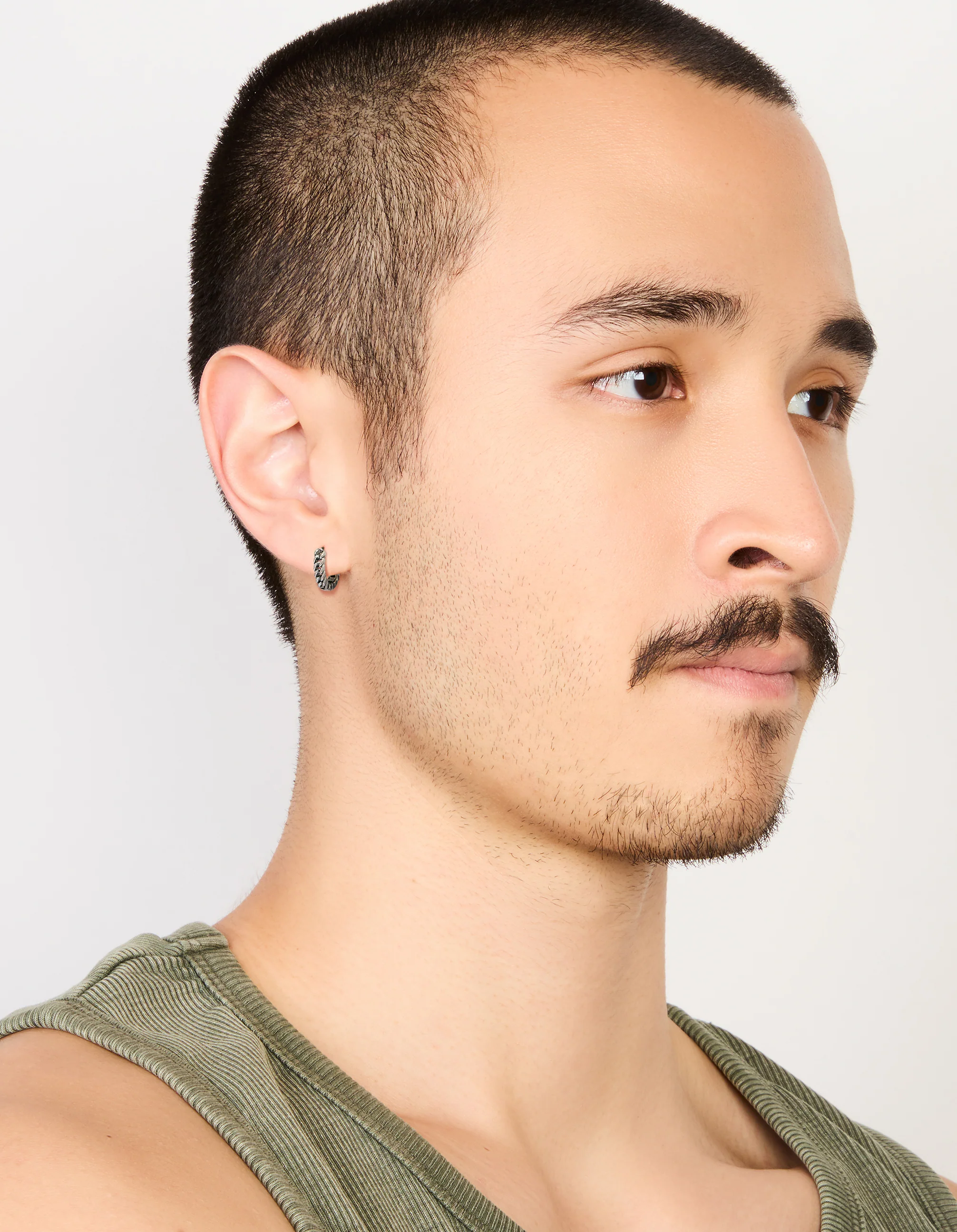 Mens Stainless Steel Chain Detail Huggie Earrings