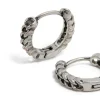 Mens Stainless Steel Chain Detail Huggie Earrings