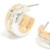 Mixed Metal Plated Cubic Zirconia Detailed Huggie Earrings