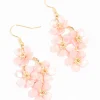 Pink Pearlised Flower Vine Gold Drop Earrings