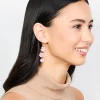 Pink Pearlised Flower Vine Gold Drop Earrings