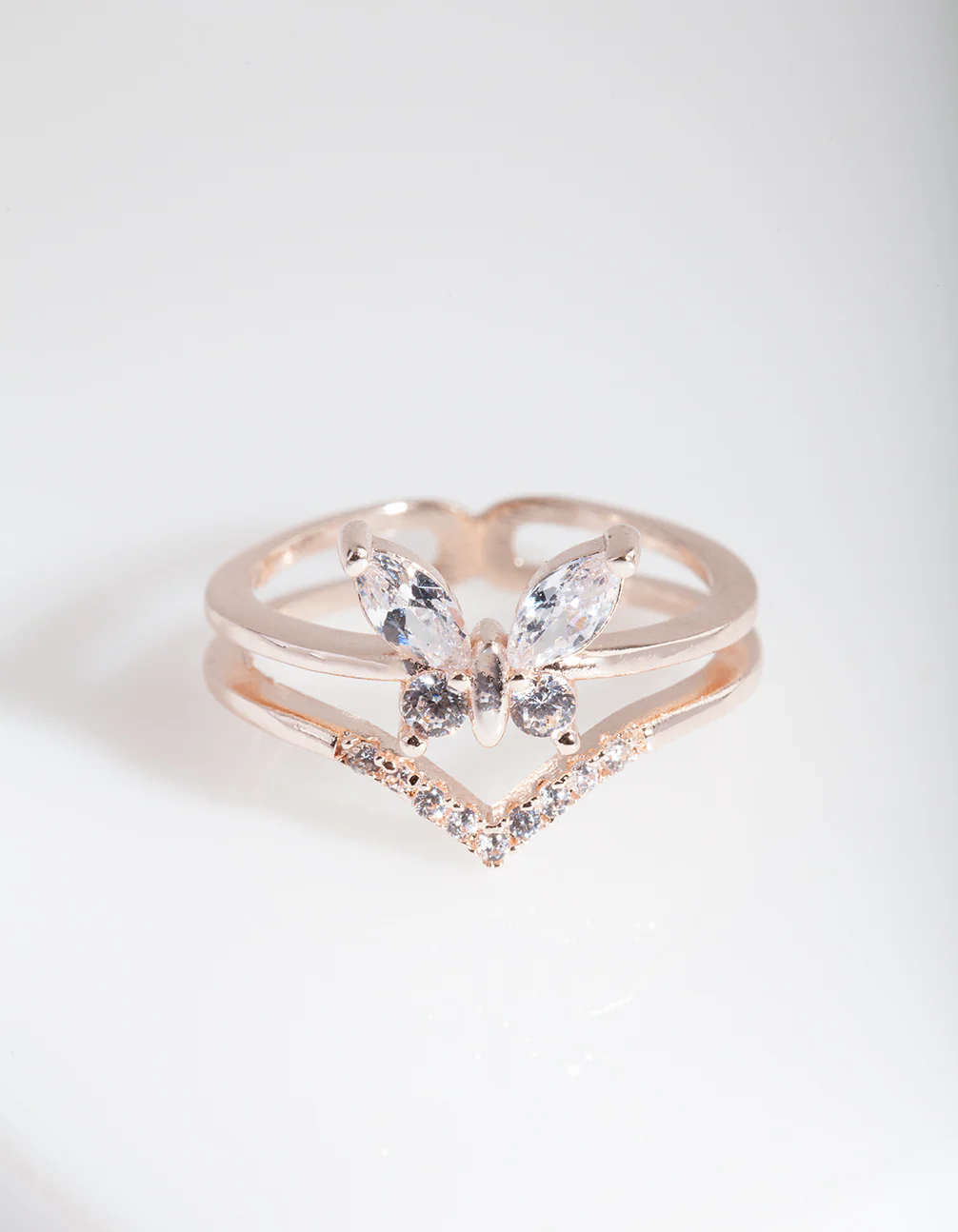Rose Gold Cubic Zirconia Butterfly Ring