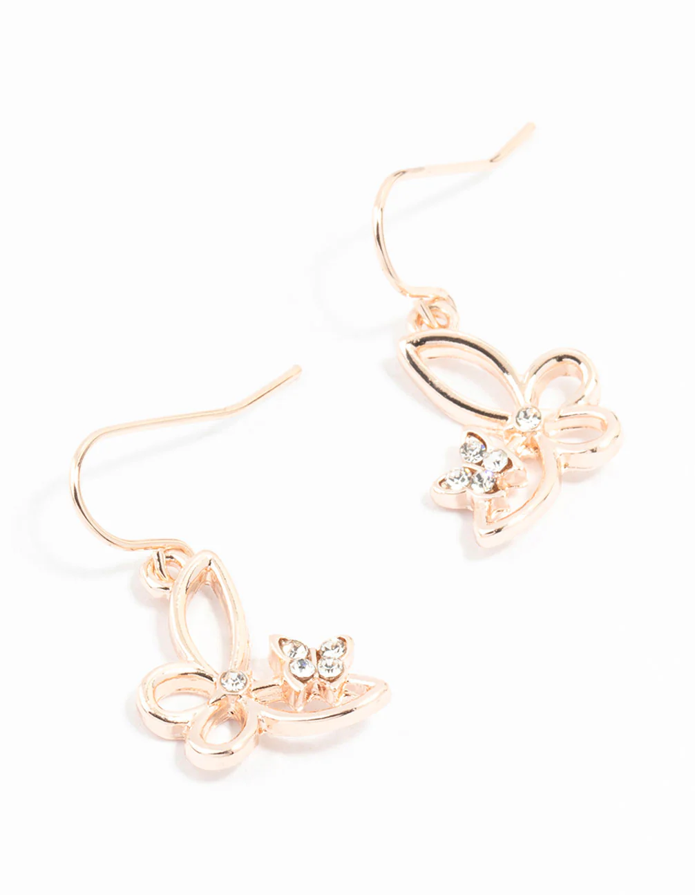 580-rose-gold-diamante-butterfly-cut-out-drop-earrings-1.webp Rose Gold Diamante Butterfly Cut Out Drop Earrings