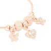 Rose Gold Diamante Heart & Butterfly Charm Toggle Bracelet