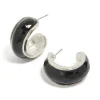 Silver Black Outer Wide Hoop Earrings