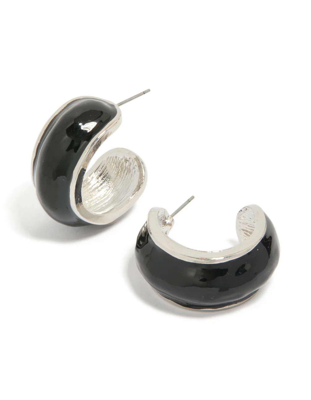 Silver Black Outer Wide Hoop Earrings