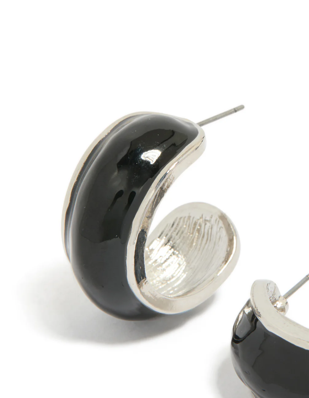 Silver Black Outer Wide Hoop Earrings