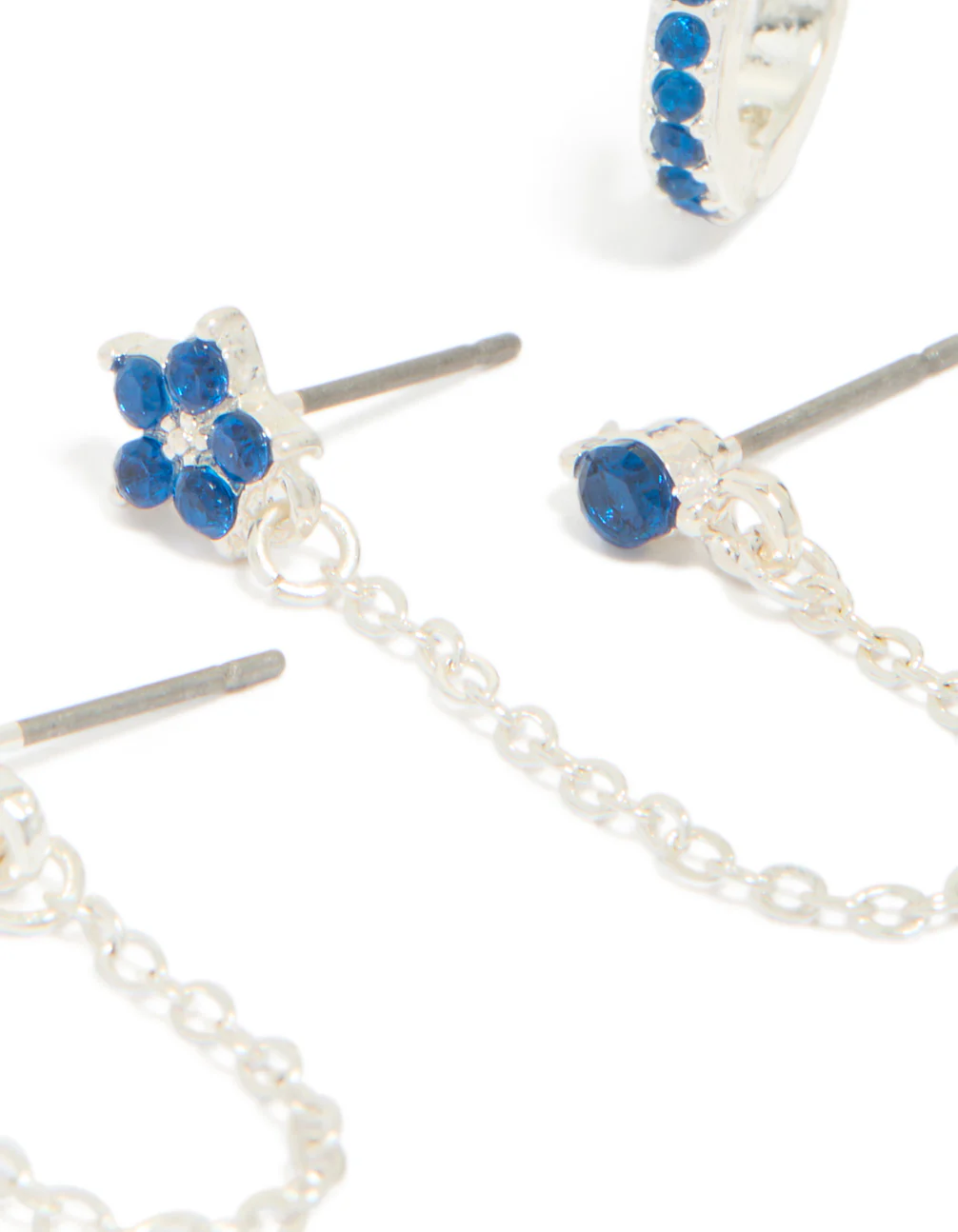 593-silver-blue-cubic-zirconia-chain-flower-huggie-earrings-3-pack-4.webp Silver Blue Cubic Zirconia Chain Flower & Huggie Earrings 3-Pack