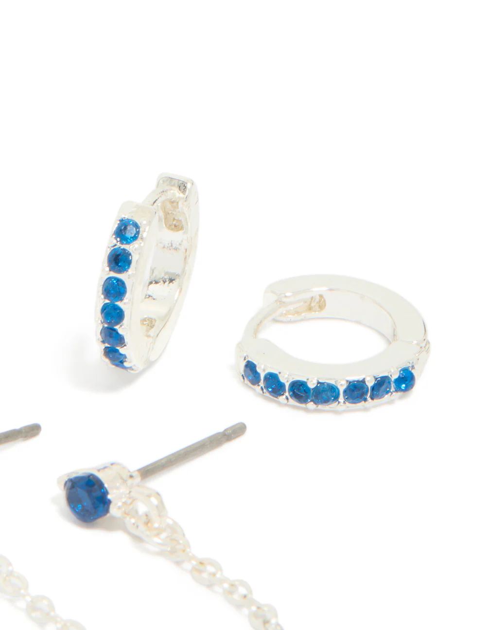 593-silver-blue-cubic-zirconia-chain-flower-huggie-earrings-3-pack-5.webp Silver Blue Cubic Zirconia Chain Flower & Huggie Earrings 3-Pack