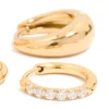 Waterproof Gold Plated Stainless Steel Cubic Zirconia & Chubby Huggie Earrings Set