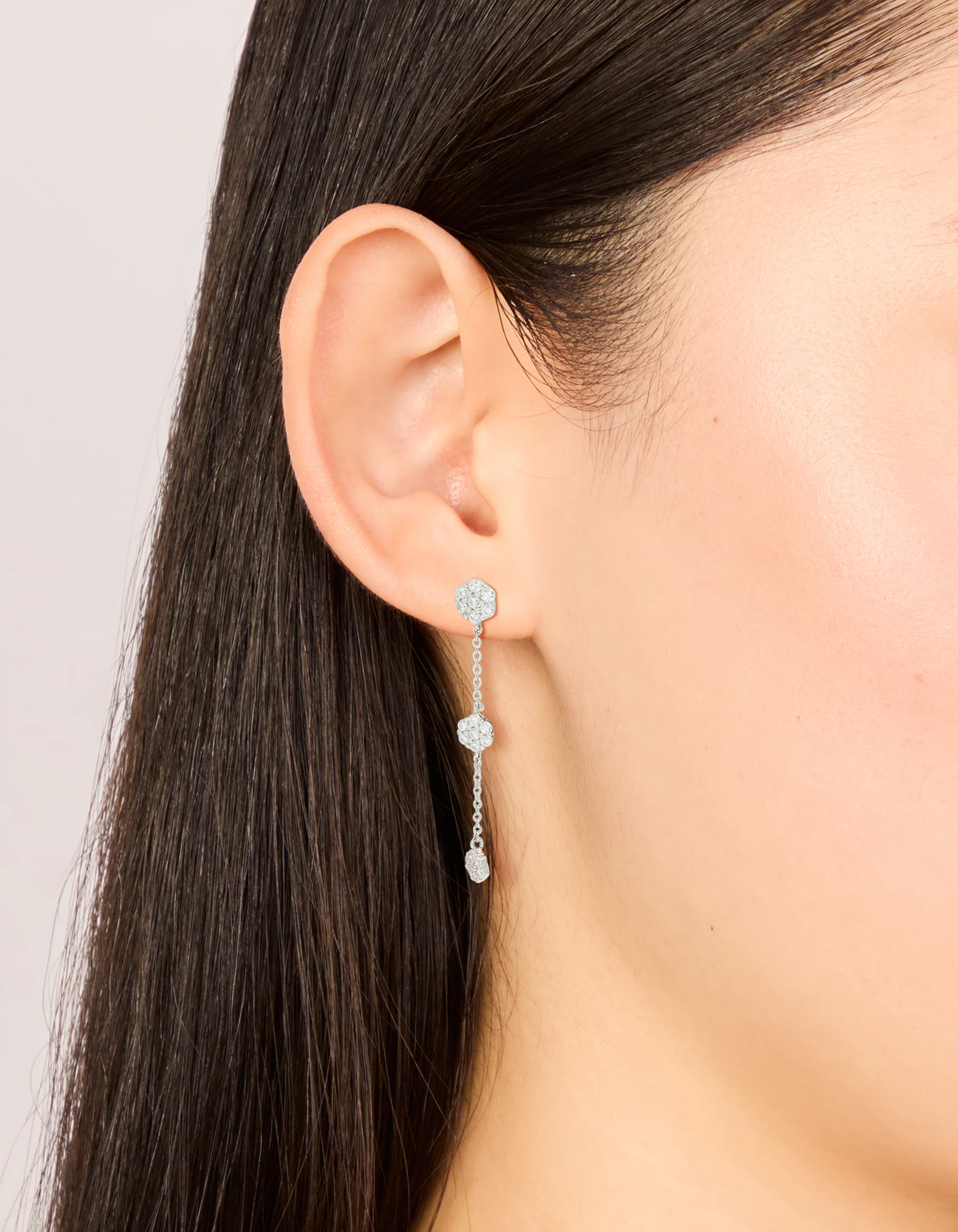 Silver Cubic Zirconia Mini Floral Drop Earrings