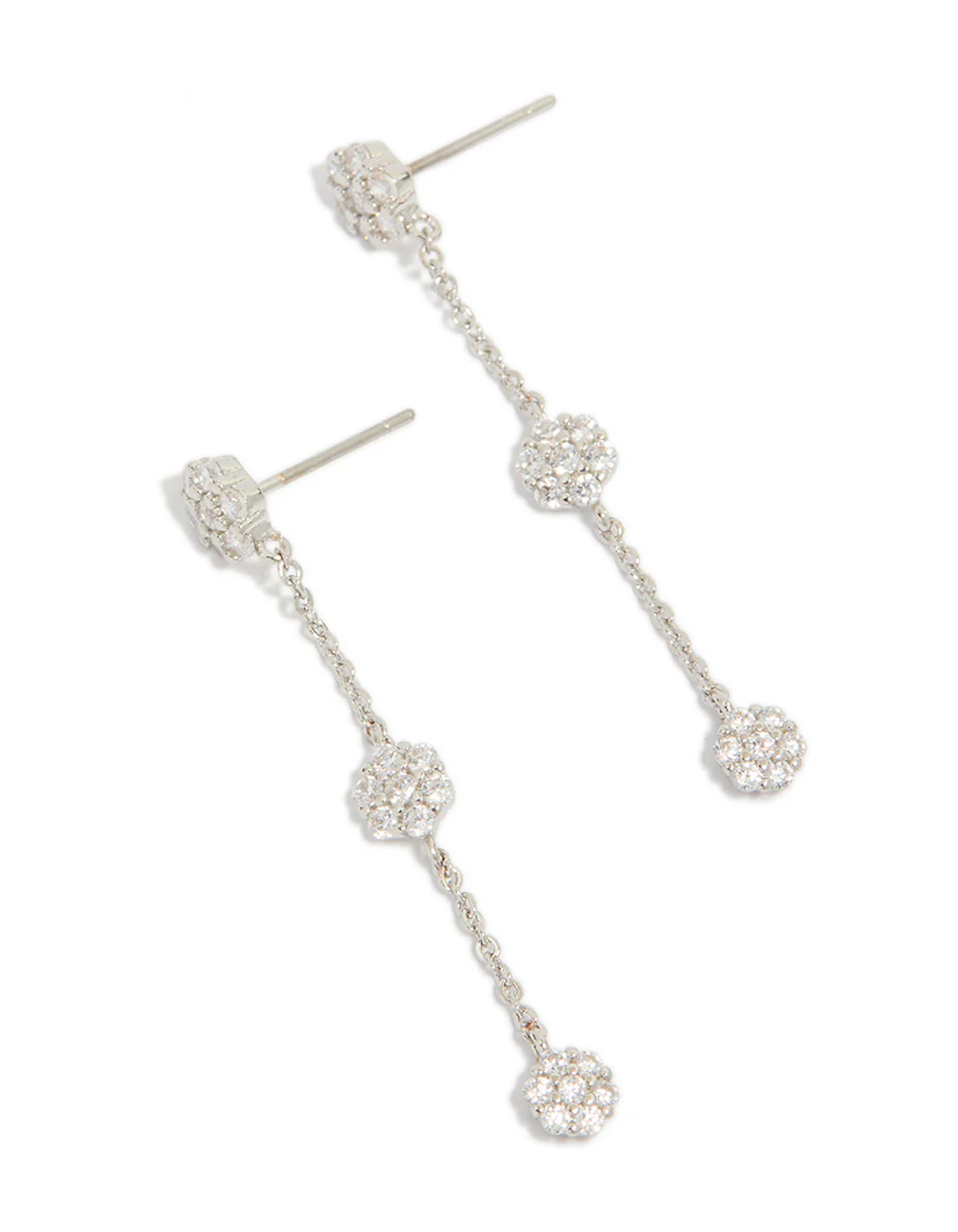 Silver Cubic Zirconia Mini Floral Drop Earrings