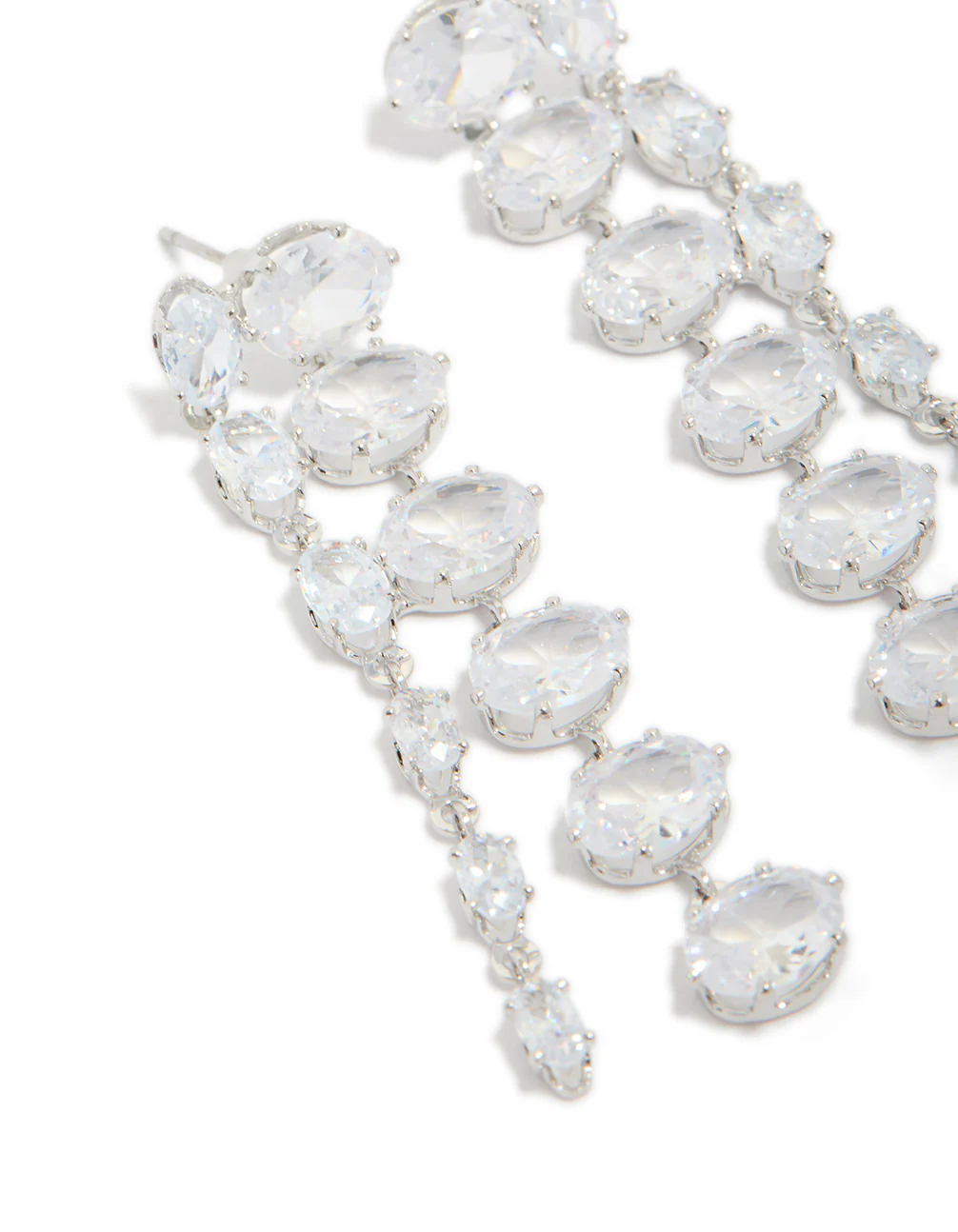Silver Cubic Zirconia Oval Layered Drop Earrings