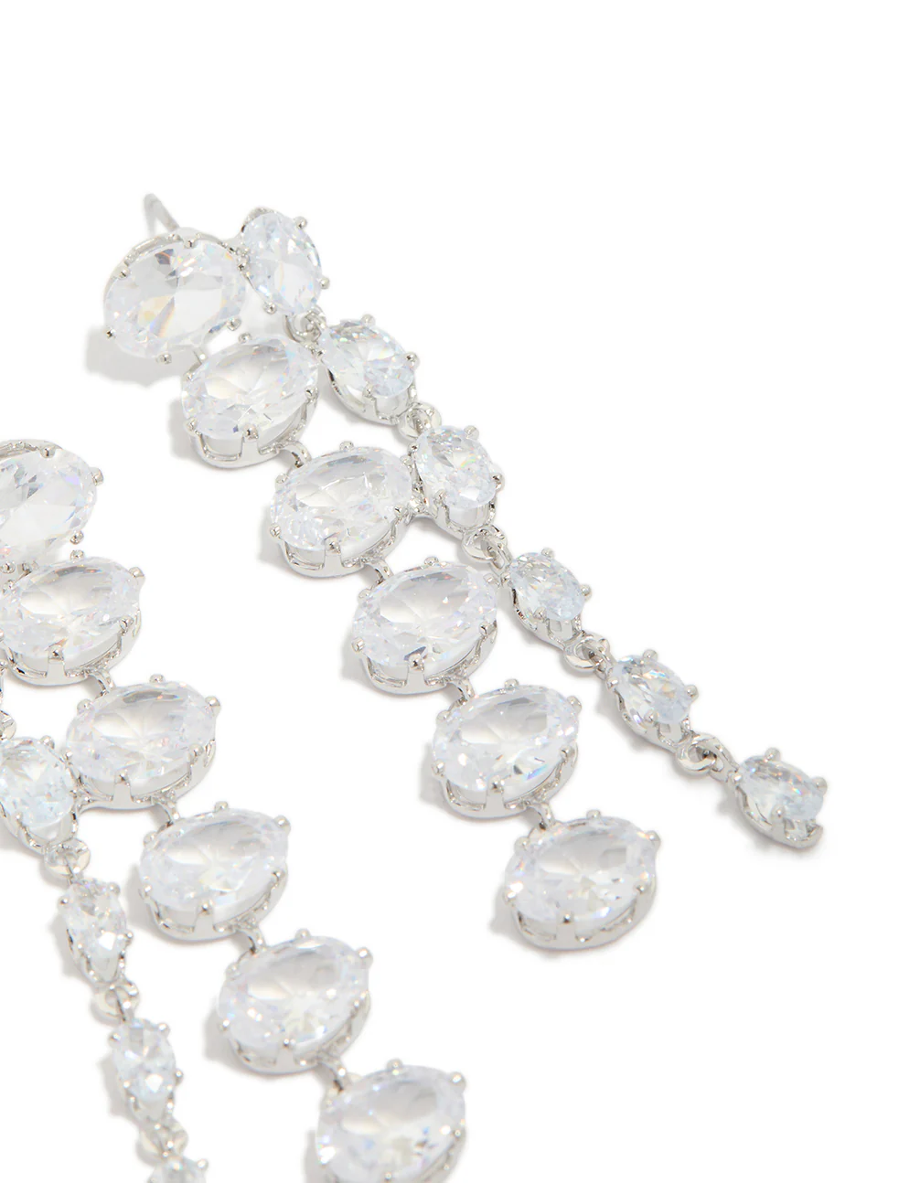 Silver Cubic Zirconia Oval Layered Drop Earrings