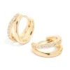 Waterproof Gold Plated Stainless Steel Cubic Zirconia & Double Row Huggie Earrings