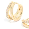 Waterproof Gold Plated Stainless Steel Cubic Zirconia & Double Row Huggie Earrings