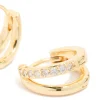 Waterproof Gold Plated Stainless Steel Cubic Zirconia & Double Row Huggie Earrings