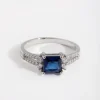Silver Cubic Zirconia Square Station Double Band Ring