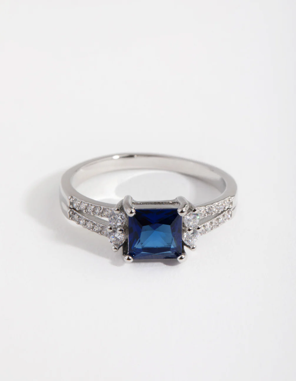 Silver Cubic Zirconia Square Station Double Band Ring