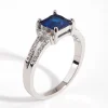 Silver Cubic Zirconia Square Station Double Band Ring