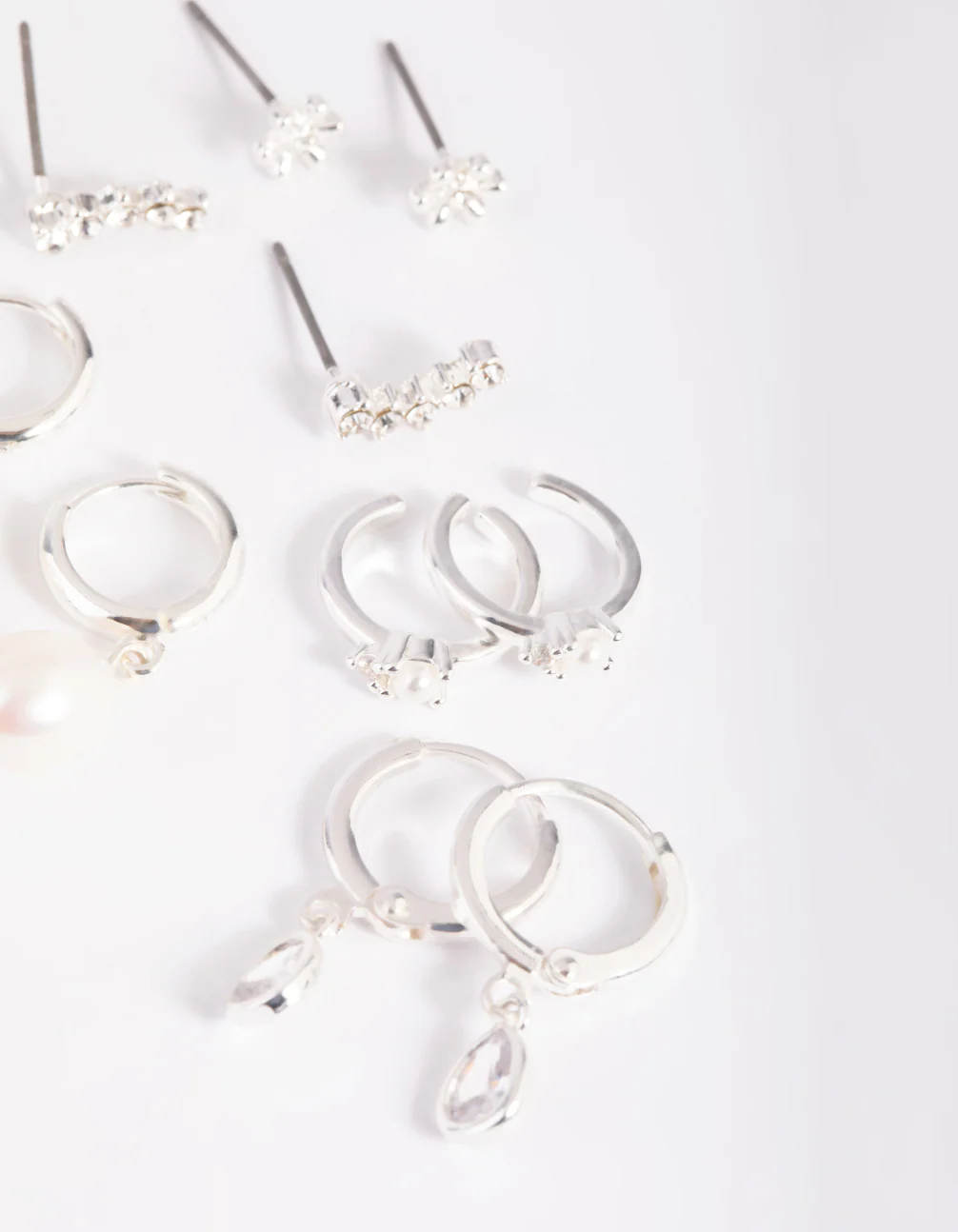 625-silver-diamante-freshwater-pearl-huggie-hoop-earrings-3.webp Silver Diamante & Freshwater Pearl Huggie Hoop Earrings