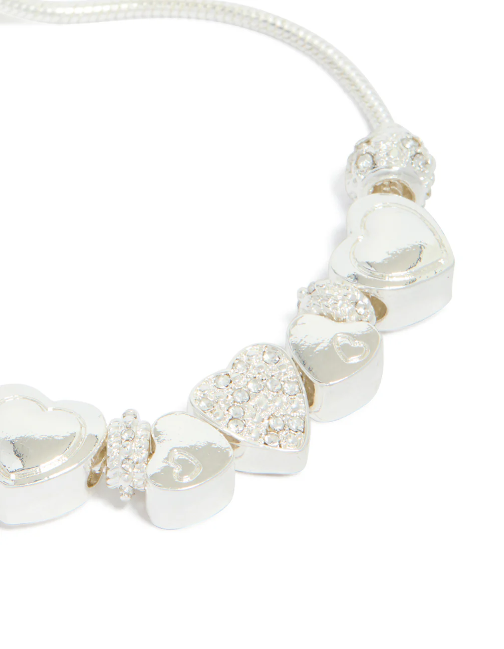 Silver Diamante Heart Charm Toggle Bracelet