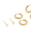 Waterproof Gold Plated Stainless Steel Cubic Zirconia Stud Earrings 4-Pack
