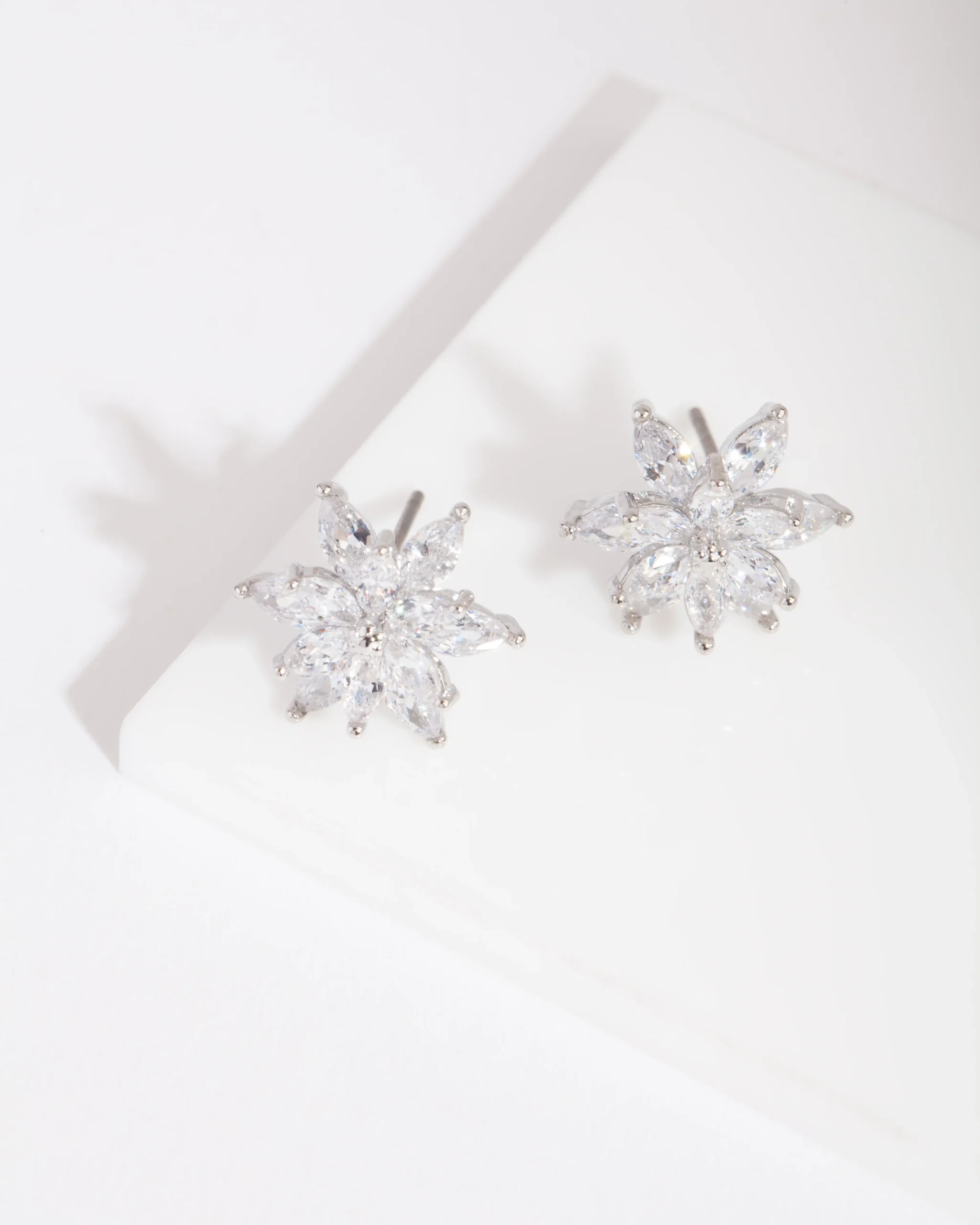 Silver Diamond Simulant Elegant Flower Stud Earring
