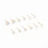 Waterproof Gold Plated Stainless Steel Cubic Zirconia Stud Earrings 6-Pack