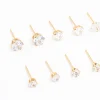 Waterproof Gold Plated Stainless Steel Cubic Zirconia Stud Earrings 6-Pack