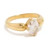 Waterproof Gold Plated Stainless Steel Cubic Zirconia Thick Oval Ring