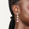 Silver Pink Cubic Zirconia Rhombus Drop Earrings