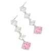 Silver Pink Cubic Zirconia Rhombus Drop Earrings