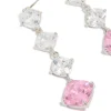 Silver Pink Cubic Zirconia Rhombus Drop Earrings