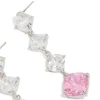 Silver Pink Cubic Zirconia Rhombus Drop Earrings