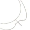Silver Plated Cubic Zirconia Layered Cross Pendant Necklace