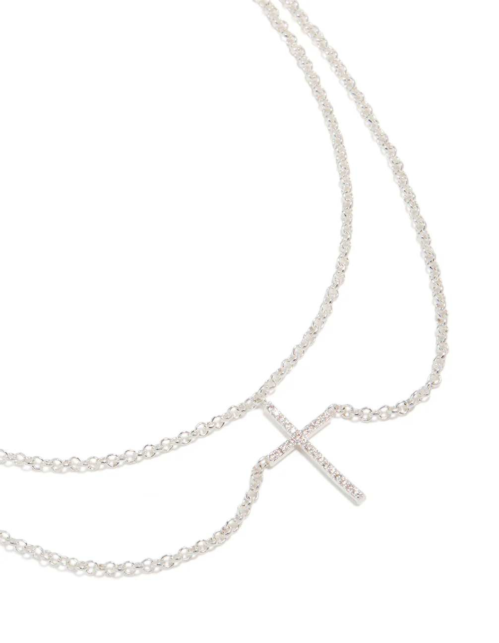 656-silver-plated-cubic-zirconia-layered-cross-pendant-necklace-1.webp Silver Plated Cubic Zirconia Layered Cross Pendant Necklace