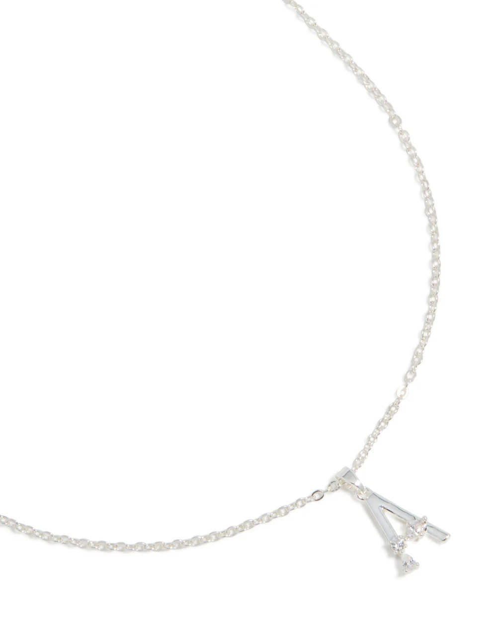 Silver Plated Thin Cubic Zirconia Letter A Necklace