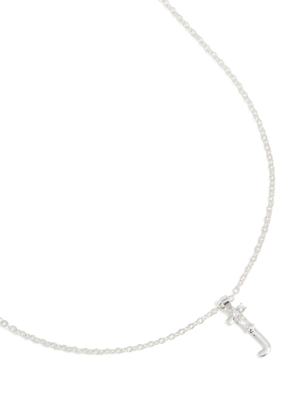 Silver Plated Thin Cubic Zirconia Letter J Necklace