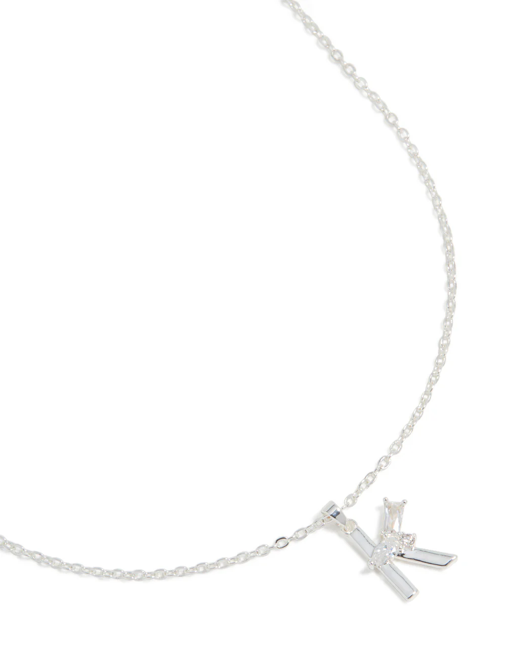 Silver Plated Thin Cubic Zirconia Letter K Necklace
