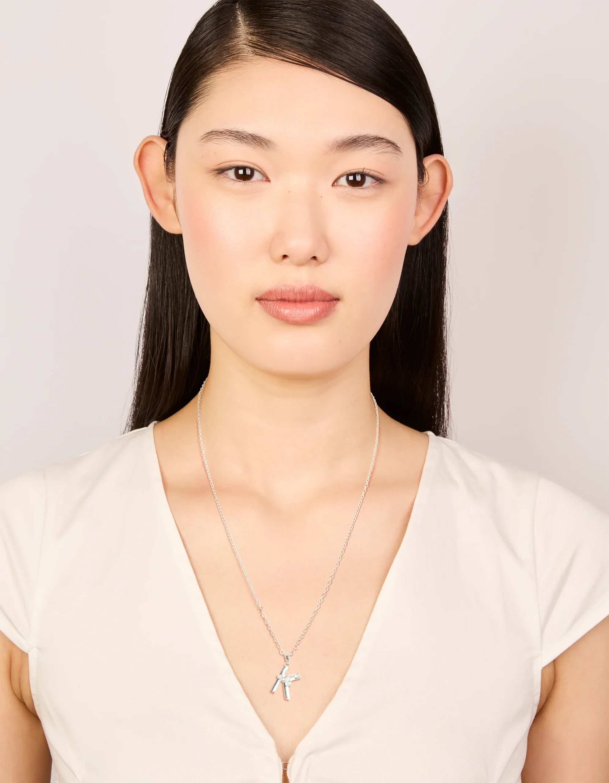Silver Plated Thin Cubic Zirconia Letter K Necklace